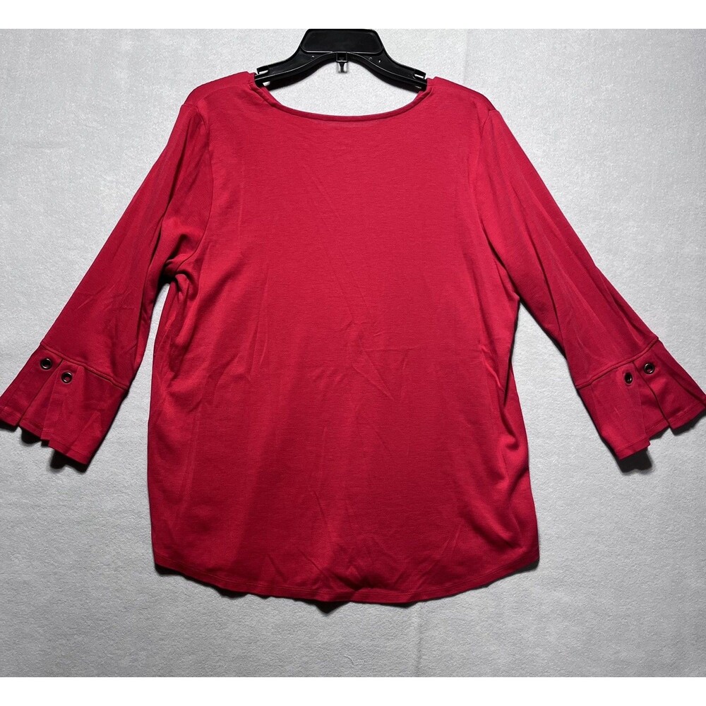 J.Jill Women’s Large Pima Cotton Tie Sleeve Tee Red  3/4 Sleeve Grommet Top